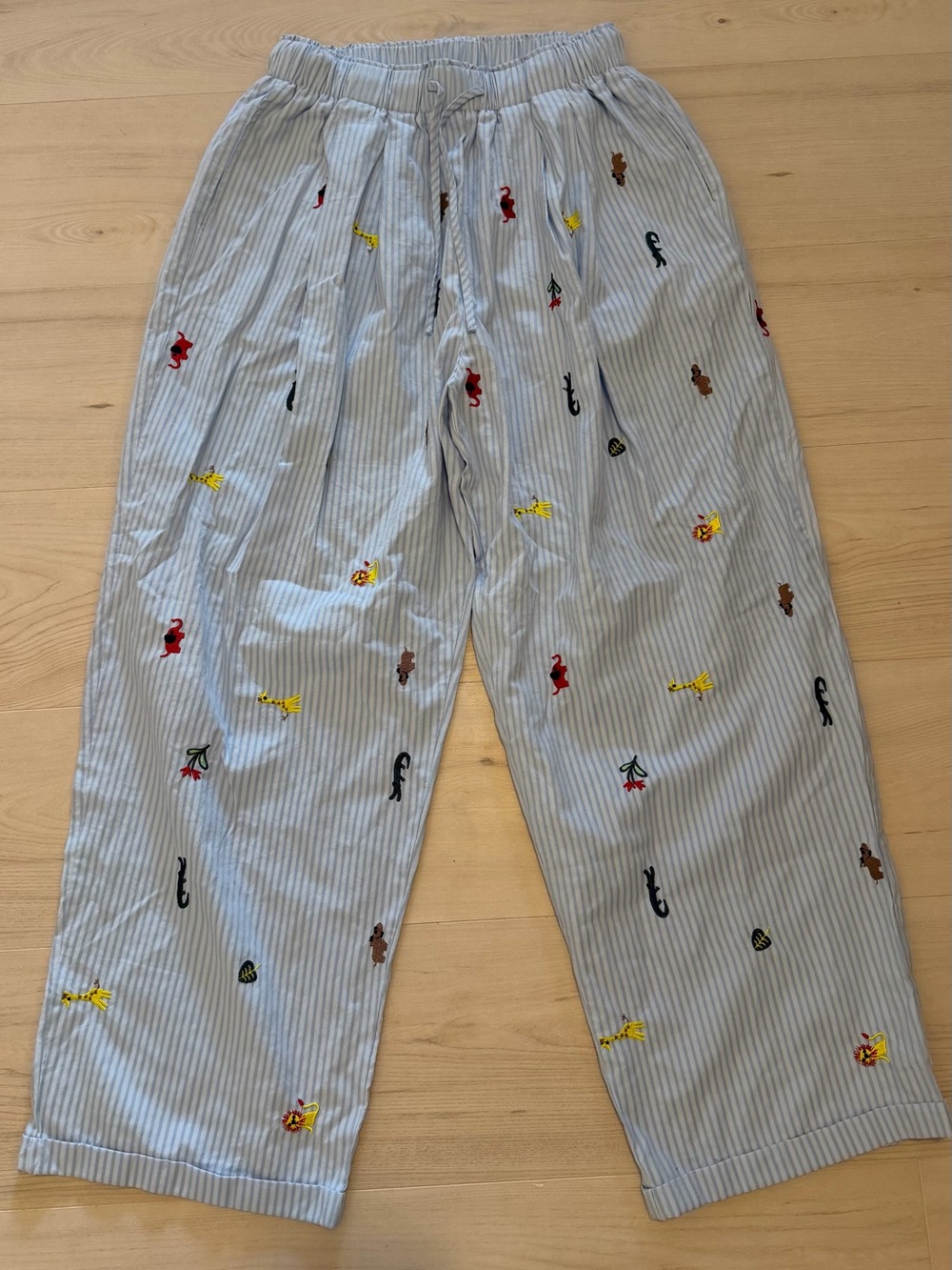 Women’s Light Blue Pinstriped Embroidered Pants